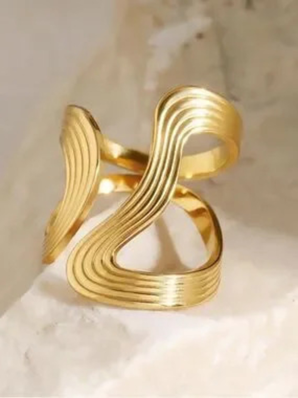 Gold Wave Sculptural Women's Ring